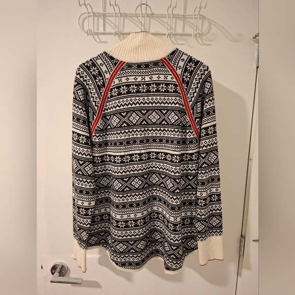Eddie Bauer Women's Black & Cream Fair Isle/Nordic Quarter-zip Sweater (Size L) - Picture 6 of 9